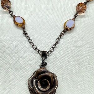 Boutique Vintage Bronze Floral Pendant Necklace